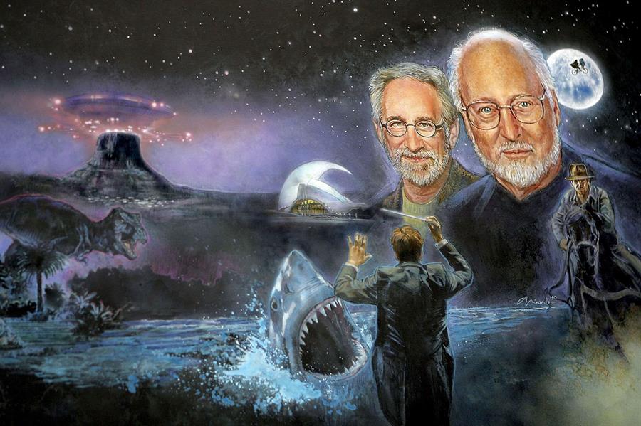 Foto de archivo de un mural con retratos del compositor John Williams y el director de cine Steven Spielberg./ EFE