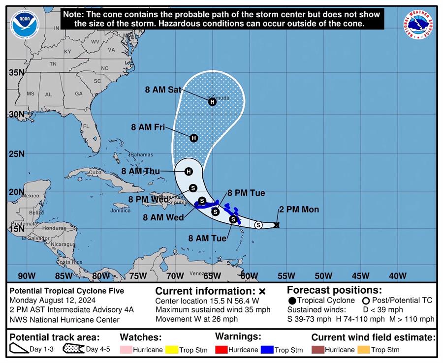 Imagen cedida este 12 de agosto de 2024 por el Centro Nacional de Huracanes (NHC) de Estados Unidos./ EFE