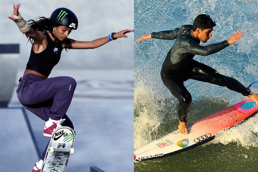 Combo de fotografías de los deportistas brasileños Rayssa Leal y el surfista Gabriel Medina./ EFE